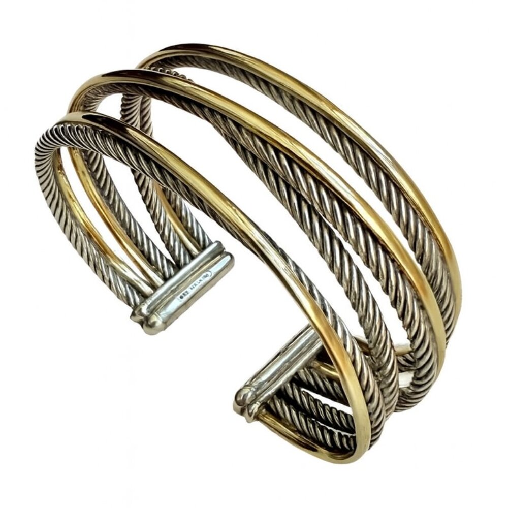 David Yurman Two-Tone 7-Strand Crossover Cuff Bracelet 18K Gold Silver